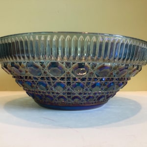 Indiana Glass Windsor Blue Irridescent Carnival Glass Bowl Vintage