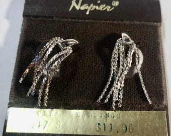 Vintage Napier silver dangle clip on earrings, clips, 1980's