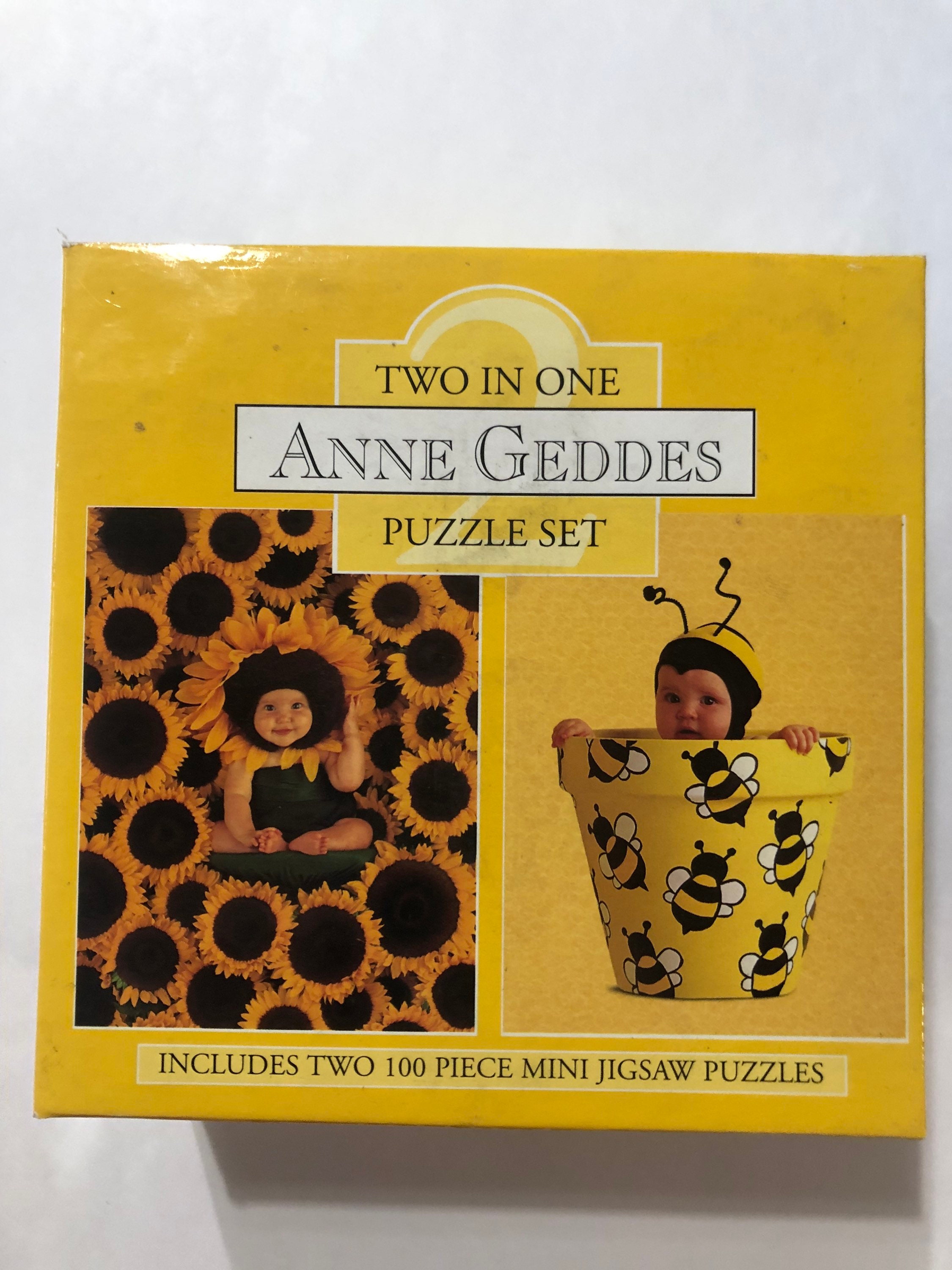 2 Anne Geddes 100 Pc Puzzles Baby Sunflowers and Bumblebees