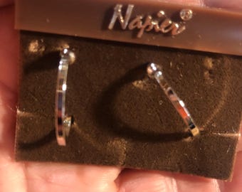 Vintage Napier sliver hoops, clip on hoop earrings screw backs 1980's costume jewelry