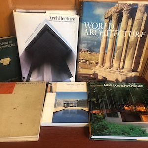 6 architecture books for your library from Prehistory to Present, Frank Lloyd Wright, American House Now, Tuckerman, World Architecture,