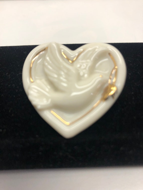 Vintage Lenox dove heart pin Porcelain glazed