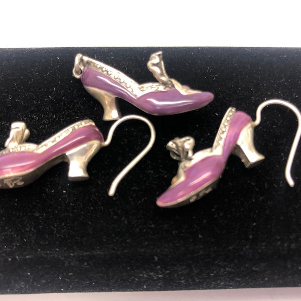 Earrings and Pendant set “Majestic” by artist Raine of Just The Right Shoe purple amethyst and Austrian crystal 18 karat gold plated silver