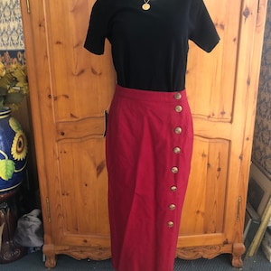 Giorgio Sant Angelo Vintage 1970's Red Wrap Skirt 100% Wool Button Front Fully Lined image 1