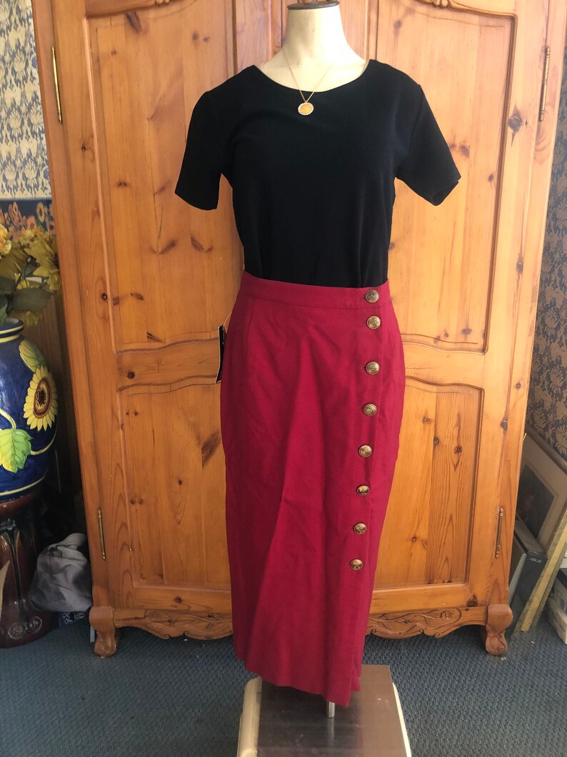 Giorgio Sant Angelo Vintage 1970's Red Wrap Skirt 100% Wool Button Front Fully Lined image 1