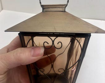 Vintage Viva Vermont votive candle lantern glass and metal 1990's