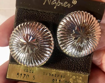 Vintage Napier silver super shiny clip on earrings, screw backs, clips