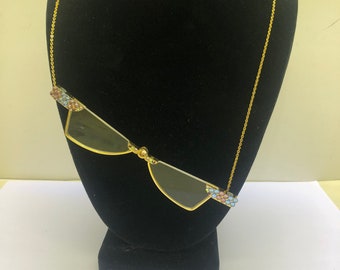 Vintage 30” reader’s necklace 100 % cheater’s eyeglasses on a chain with crystals