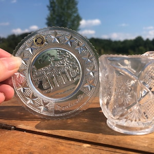 Vintage 1960's Tiny Westmoreland Glass Monticello Souvenir Pitcher and Plate Pressed Glass