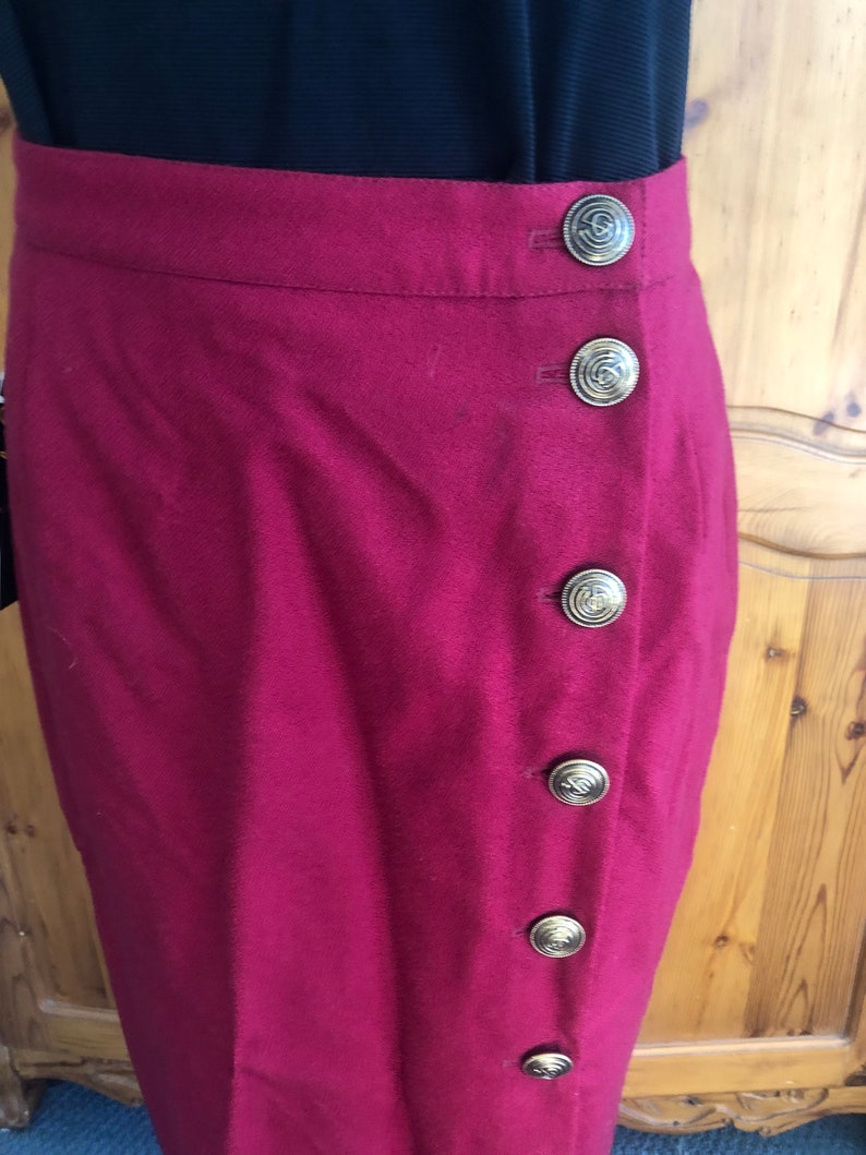 Giorgio Sant Angelo Vintage 1970's Red Wrap Skirt 100% Wool Button Front Fully Lined image 3