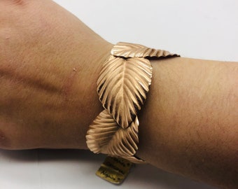 Napier cuff bracelet with leaves Vintage 1980’s copper colored Rose Gold