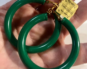 Vintage Napier green clip on hoop earrings, clips, screw backs
