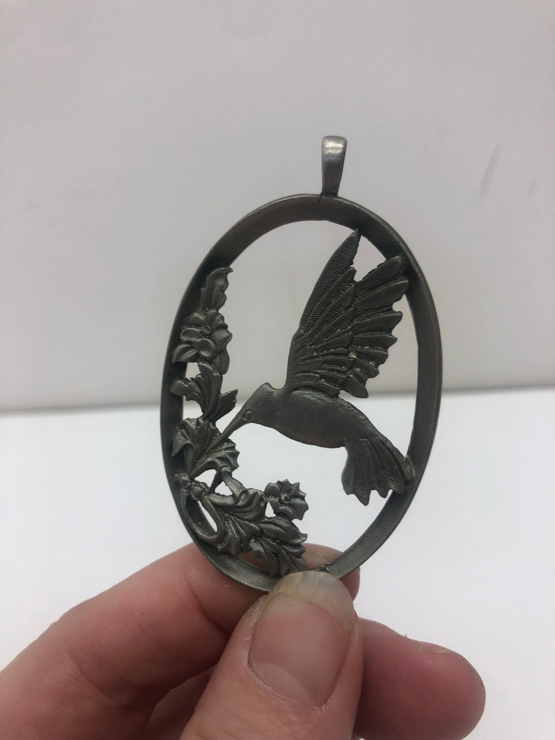 Pewter Christmas ornament hummingbird vintage