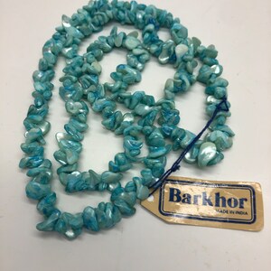 36&quot; Turquois Shell Necklace Barkhor 1980&#39;s Made in India Tropical Necklace Resort Wear Bo-Ho Hippie