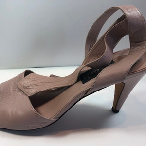 Size 10 Vintage Ballet Pink Nickels Soft Leather Ankle Wrap tie strap Sandals Open Toe Pumps 4" High Heels Pumps