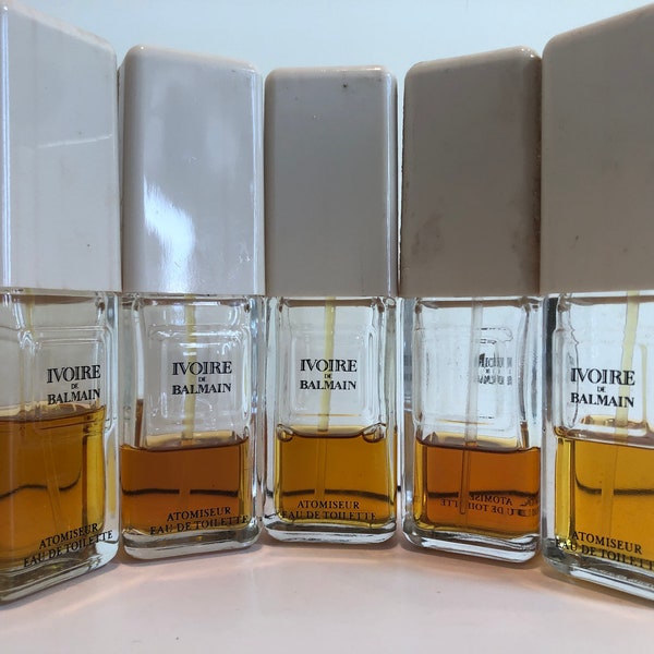 Lote de 5 Ivoire de Balmain Eau de Toilette 28 ml cada botella de spray parcialmente llena Fragancia vintage de los años 80 hecha en Francia