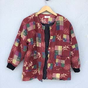 vintage womens patchwork design bomber jacket size M