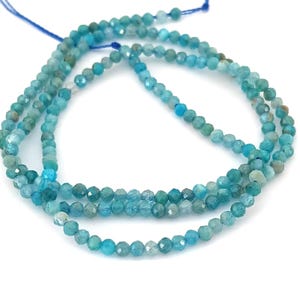 2mm Faceted Apatite Beads – Natural Blue Gemstone – Micro Round Beads – Jewelry Making – Healing Crystal – by lot of 10 or Full Strand