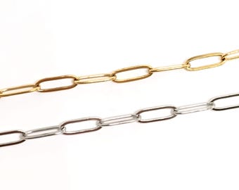 Gold Plated Stainless Steel Paperclip Chain - 4mm X 12mm Chain; Jewelry Making (1 Meter