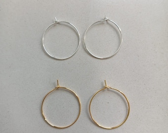 Dünne 25-mm-Creolen aus gold- oder silberplattiertem Messing, DIY-Ohrringrohlinge, Set mit 5 oder 10 Paaren