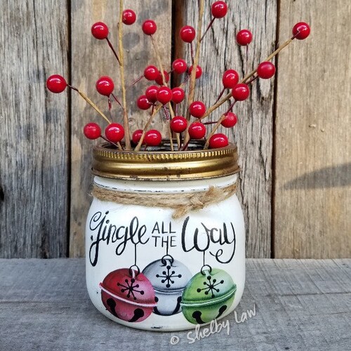 Jingle All the Way Hand-painted Squatty Wide Mouth Pint-sized - Etsy