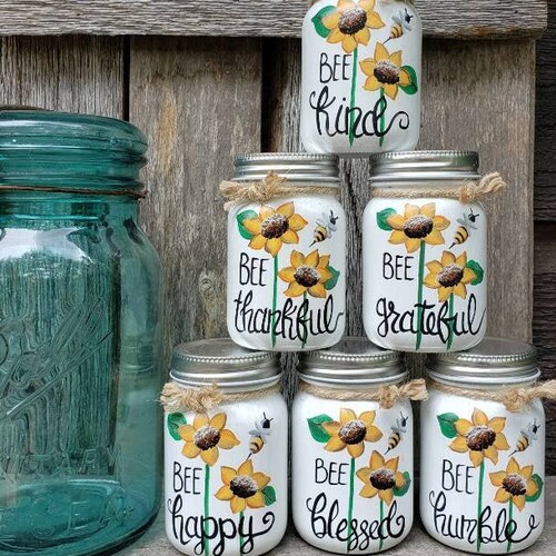 Sunflower and Bee Pint Jars Bee Happy Bee Kind Bee Humble Etsy