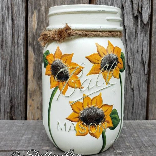 Sunflower Pint Size Ball Mason Painted Mason Jars Mason Jar Etsy