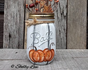 Hand-Painted Fall Pumpkins Mason Jar, Berries Not Included