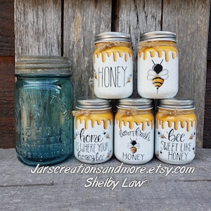 Honey Mini Mason Jars, 3 inches Tall, Bee decor, Tiered Tray Decor, Bee Tiered Tray Decor