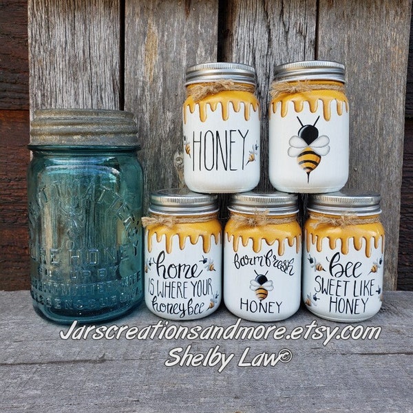 Honey Mini Mason Jars, 3 inches Tall, Bee decor, Tiered Tray Decor, Bee Tiered Tray Decor
