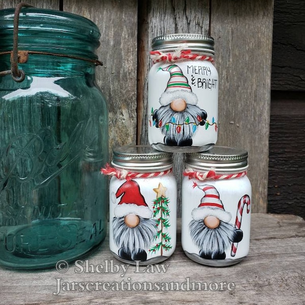 Christmas Gnome Mini Mason jar, Christmas Tiered Tray