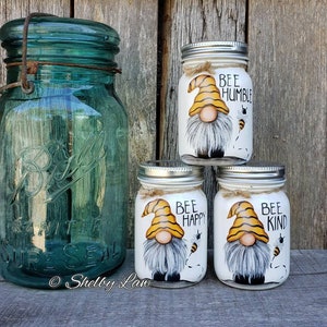 Bee Gnome Mini Mason jar, Tiered Tray Decor, Bee Humble, Bee Happy, Bee Kind, Bee Decor