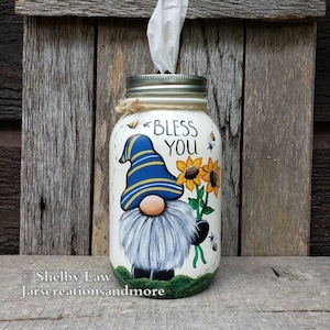 Sunflower Gnome with Bees Tissue Jar, Hand-Painted