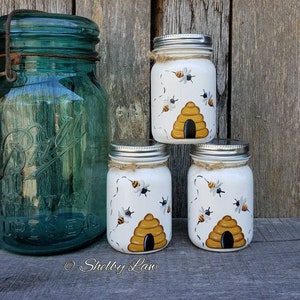 Bee Hive Mini Mason jar, Bee Decor, Tiered Tray Decor