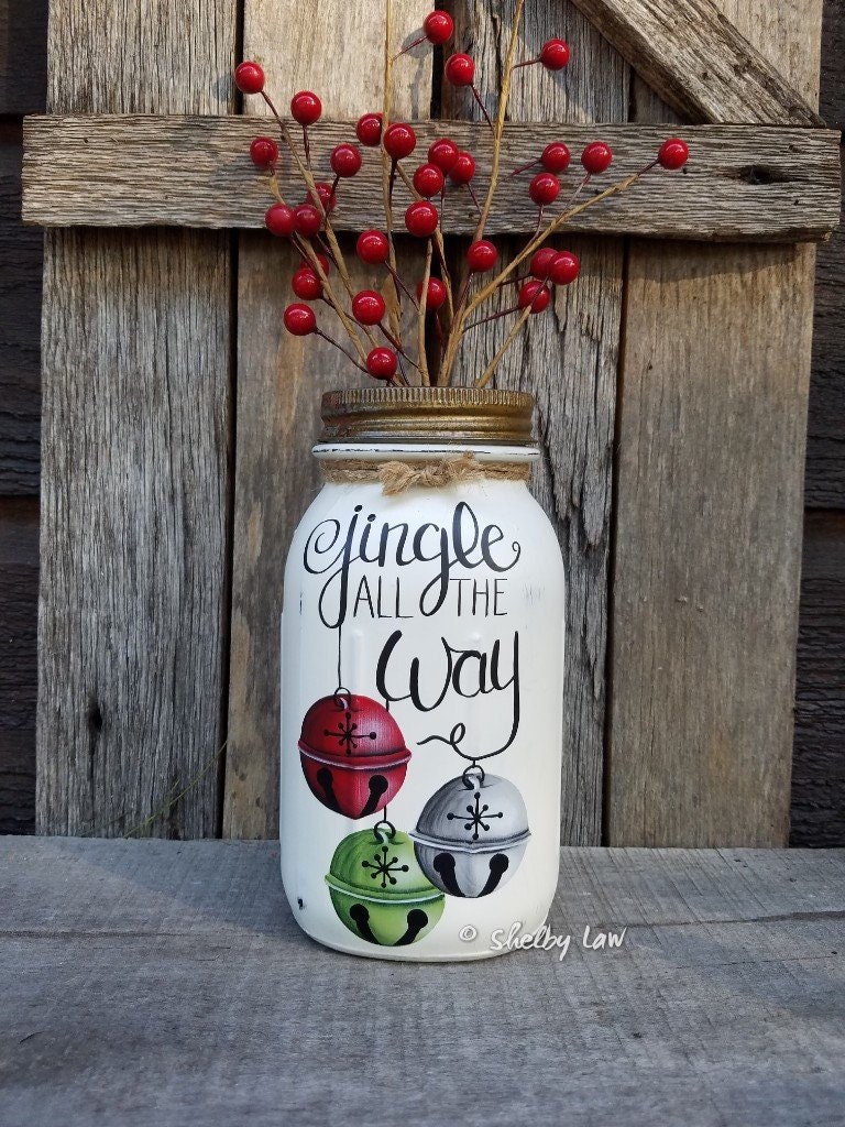 Jingle All The Way Hand Painted Quart Ball Perfect Mason Jar | Etsy