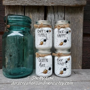 Mini Mason Jars, Handpainted Bees, Tiered Tray Decor