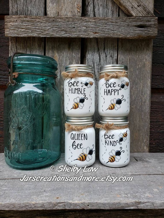 Mini Mason Jars Handpainted Bees Tiered Tray Decor - Etsy UK