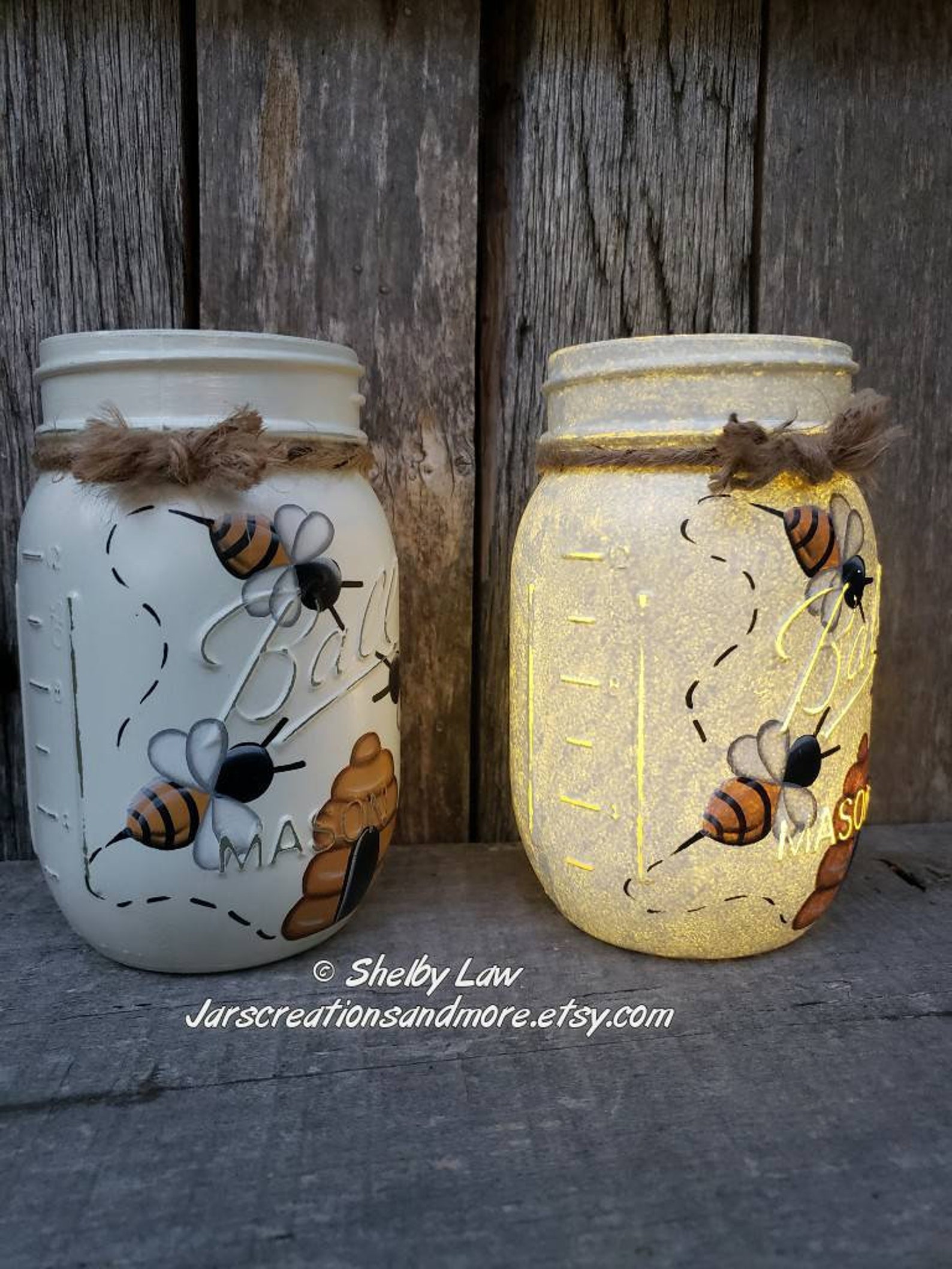Honey Bee Mason Jar Pint Jar 5 Inches Tall Choice of Lighted Etsy