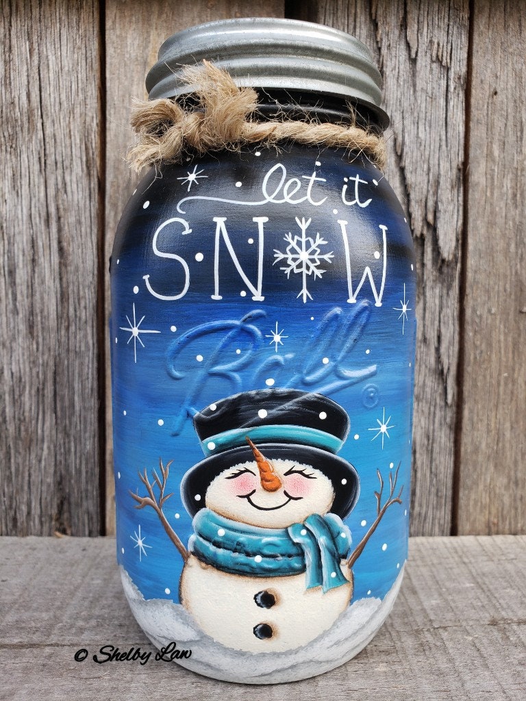 Let It Snow Hand Painted Ball Mason Jar, Snowman, Let It Snow - Etsy