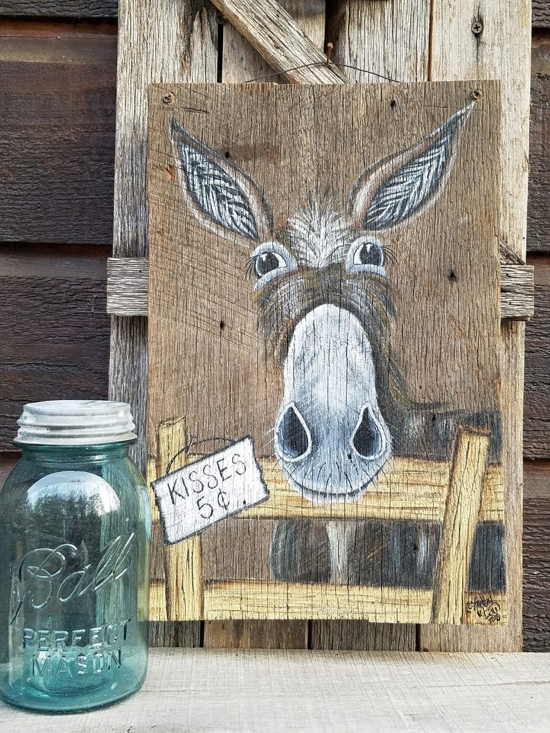 Donkey Painted on Barn Wood | Etsy