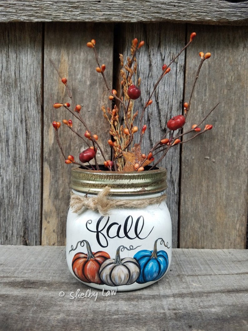 Fall Mason Jar Painted Mason Jar Pumpkins Fall Decor Etsy