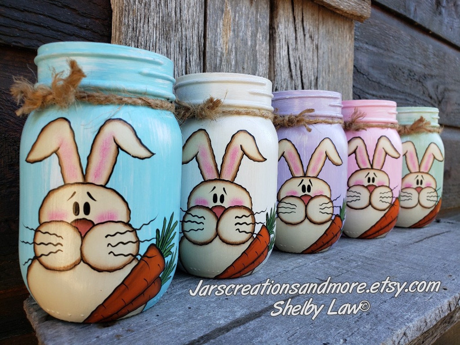 Handpainted Rabbit Easter Bunny Pint Size Mason Jar - Etsy
