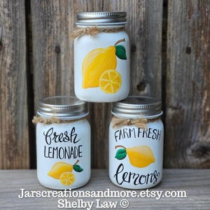 Lemon Mini Jar, Lemon Tiered Tray Decor, Lemon Decor, Handpainted Lemon Mini Jar 3 inches Tall