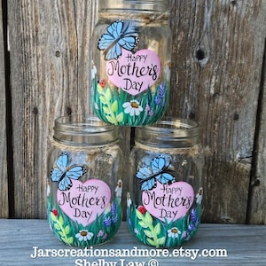 Mothers Day Lighted Handpainted Pint Mason Jar, Mothers Day Gift, Happy Mothers Day