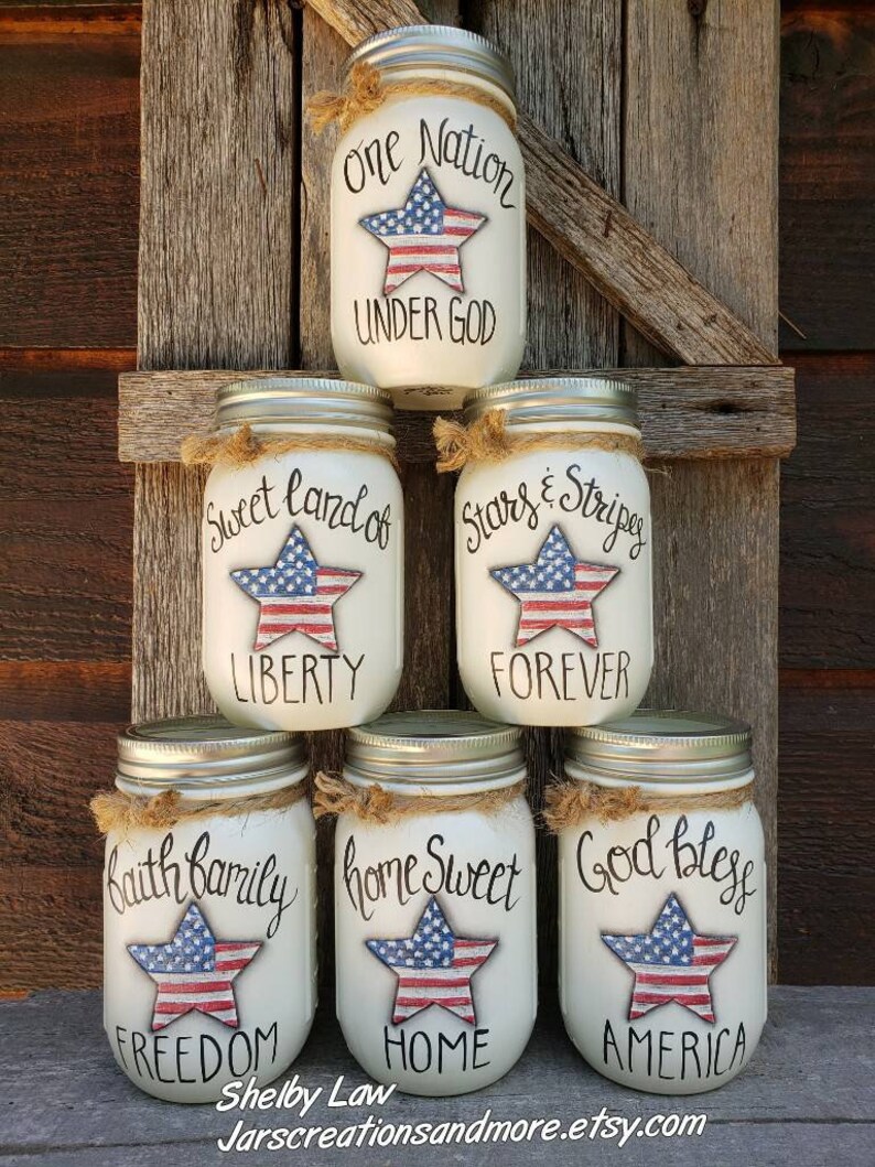 Patriotic Pint Size Mason Jars. Handpainted on Ball Keepsake Etsy