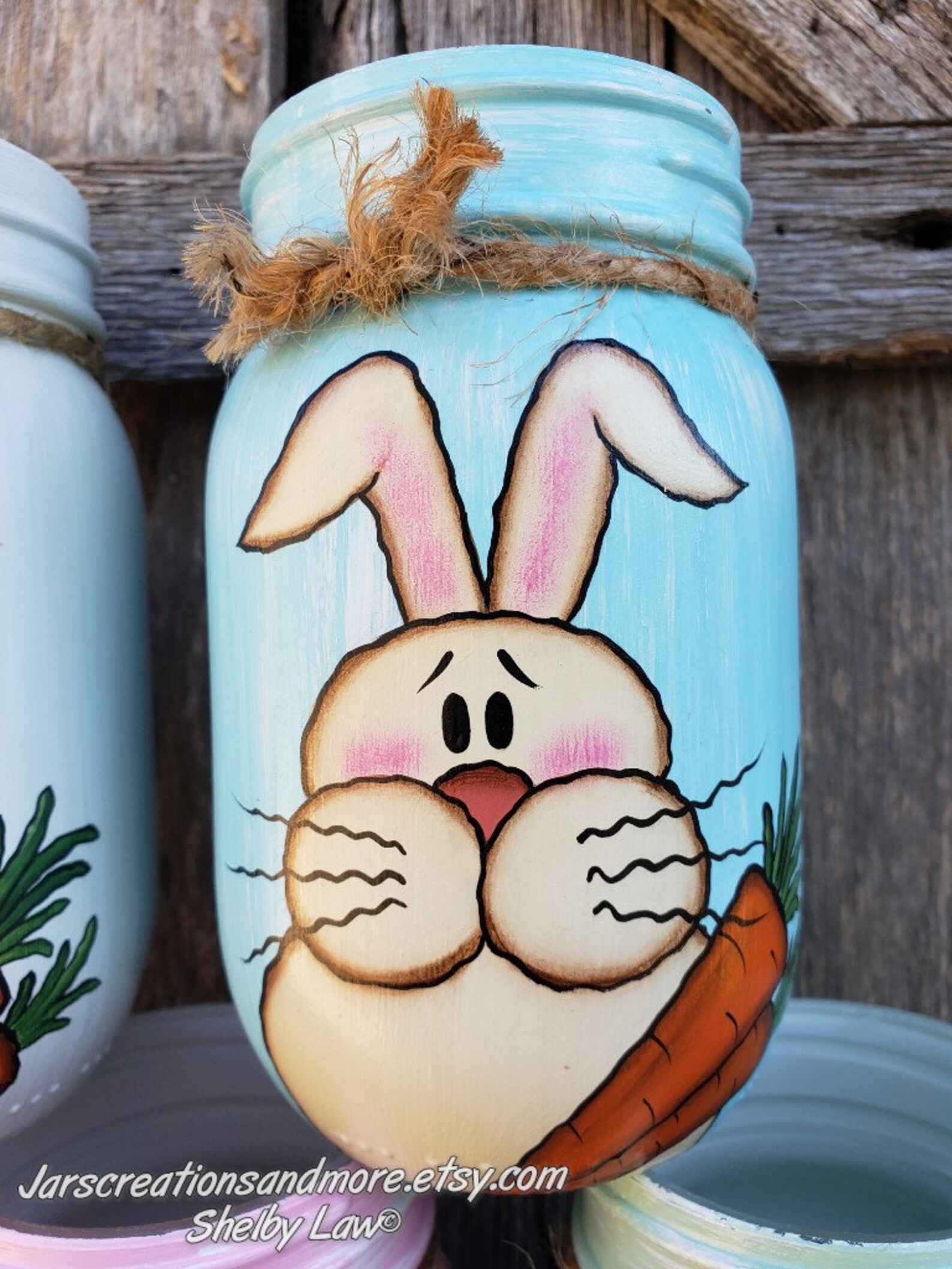 Handpainted Rabbit Easter Bunny Pint Size Mason Jar - Etsy