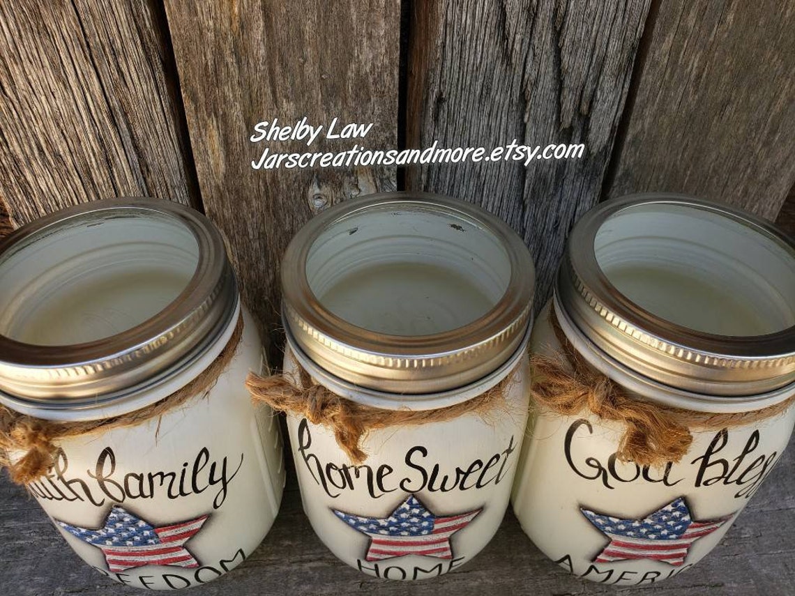 Patriotic Pint Size Mason Jars. Handpainted on Ball Keepsake Etsy