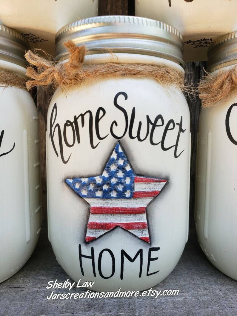 Patriotic Pint Size Mason Jars. Handpainted on Ball Keepsake Etsy