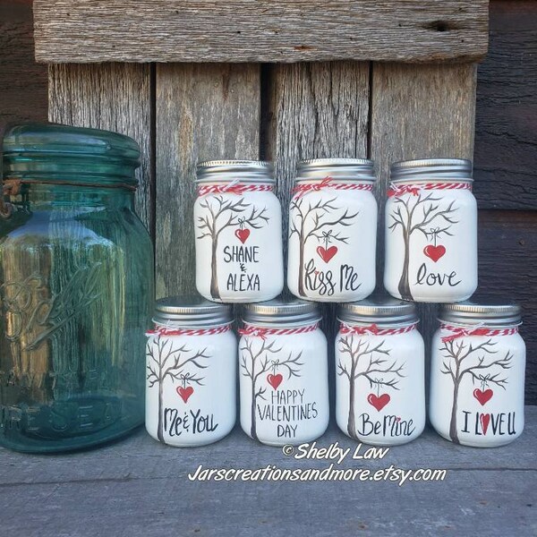 Valentine Mini Mason Jar, 3 inches tall, Handpainted Mini jar, Tiered Tray Decor