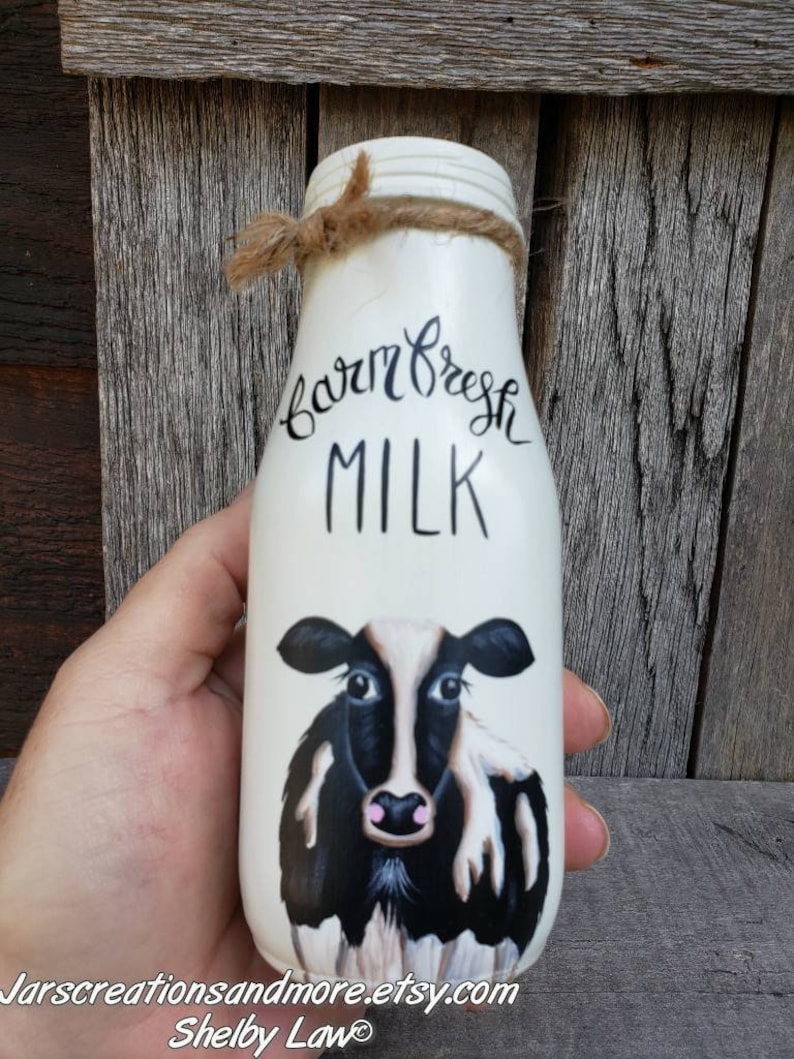 Farm Fresh Milk Handpainted Cow Holstein Cow Bottle 6 Etsy